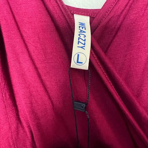 WEACZZY Women Sleeveless Midi Dress Sz L Burgundy Adjustable Straps Rayon Blend - Picture 6 of 6